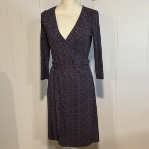 Talbots Plum Textured V-Neck Long Sleeve Wrap Dress